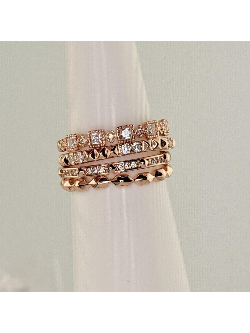 Bomb Party Delicates Sz 8 "No Light Without Shadow" Clear Cz on Rose Gold